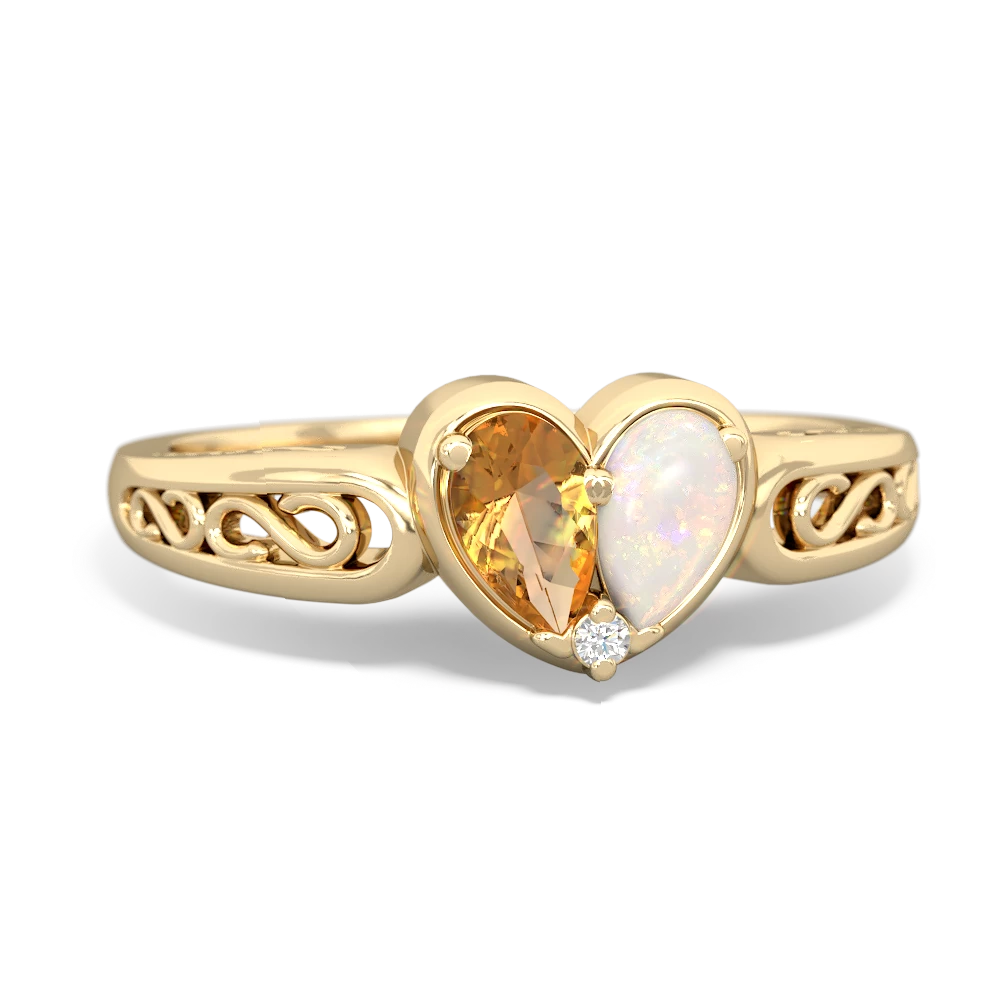 Citrine Filligree 'One Heart' 14K Yellow Gold ring R5070