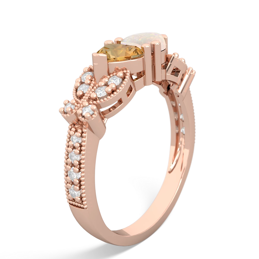 Citrine Diamond Butterflies 14K Rose Gold ring R5601