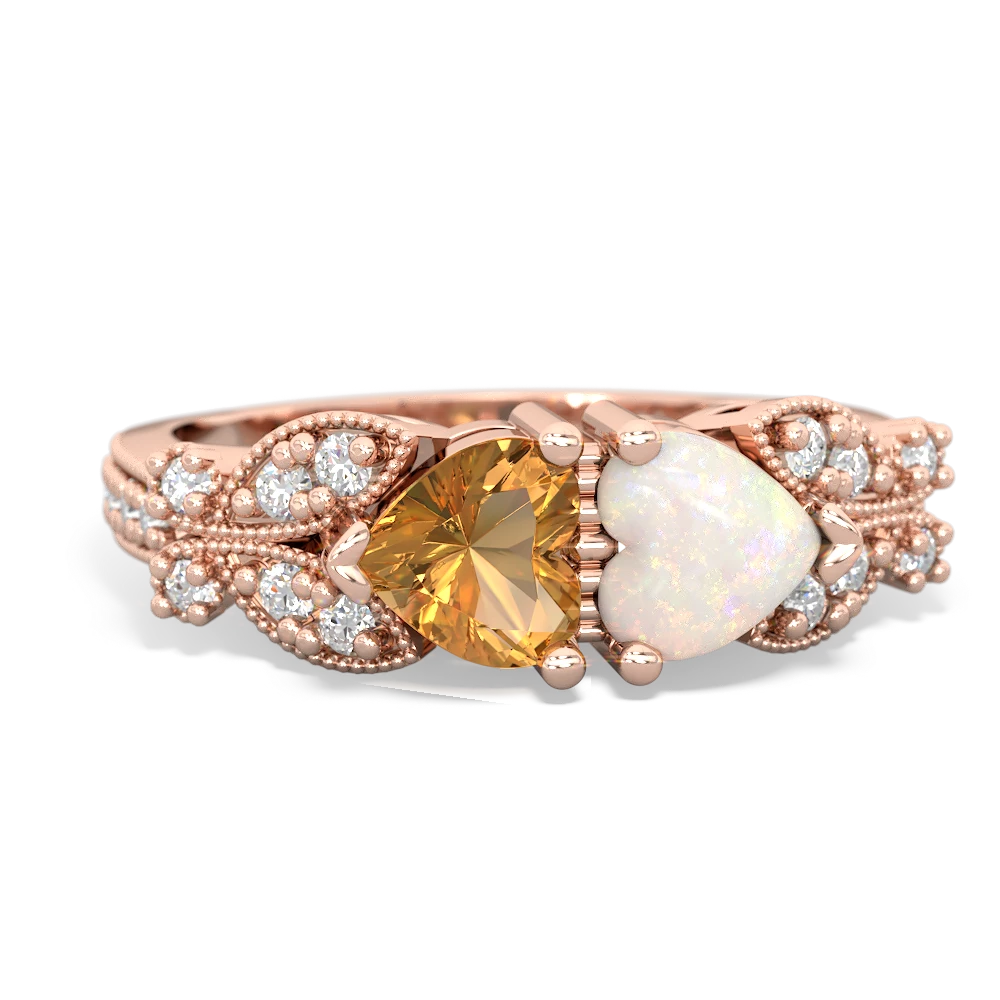 Citrine Diamond Butterflies 14K Rose Gold ring R5601