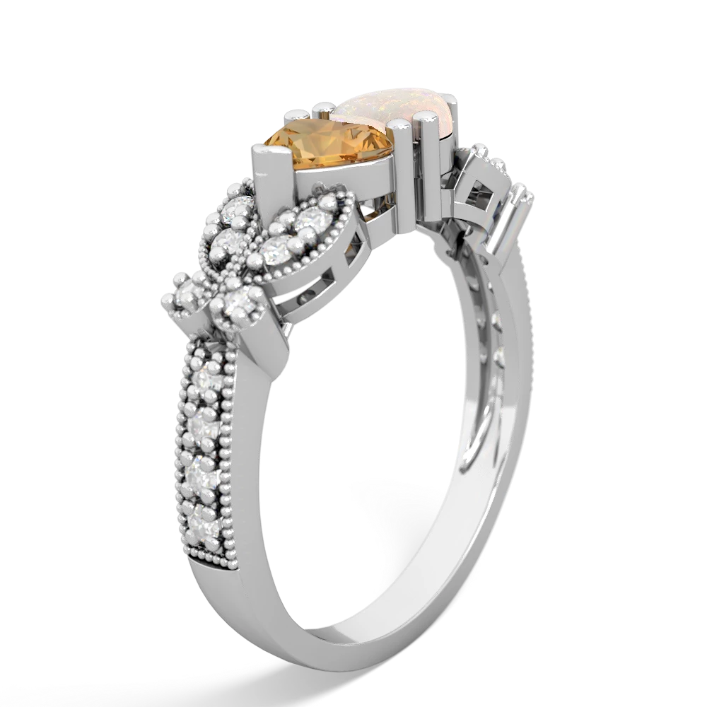 Citrine Diamond Butterflies 14K White Gold ring R5601