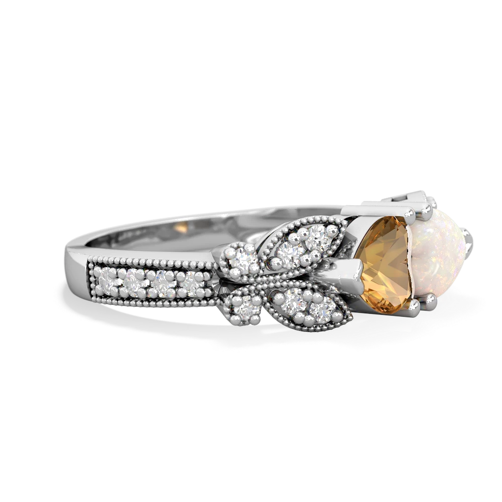 Citrine Diamond Butterflies 14K White Gold ring R5601