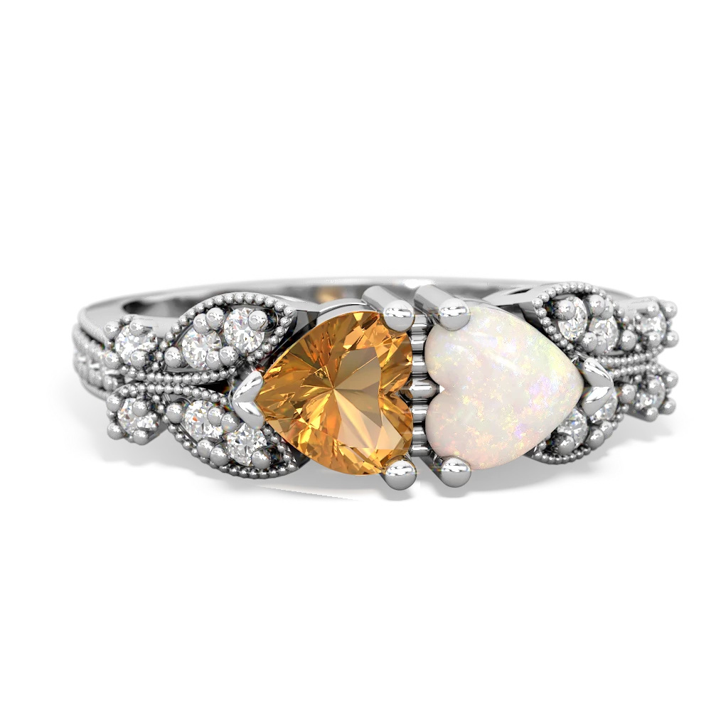 Citrine Diamond Butterflies 14K White Gold ring R5601