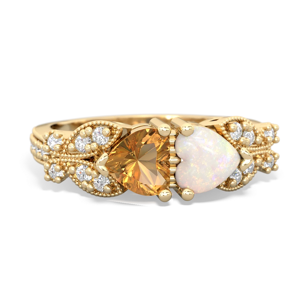 Citrine Diamond Butterflies 14K Yellow Gold ring R5601