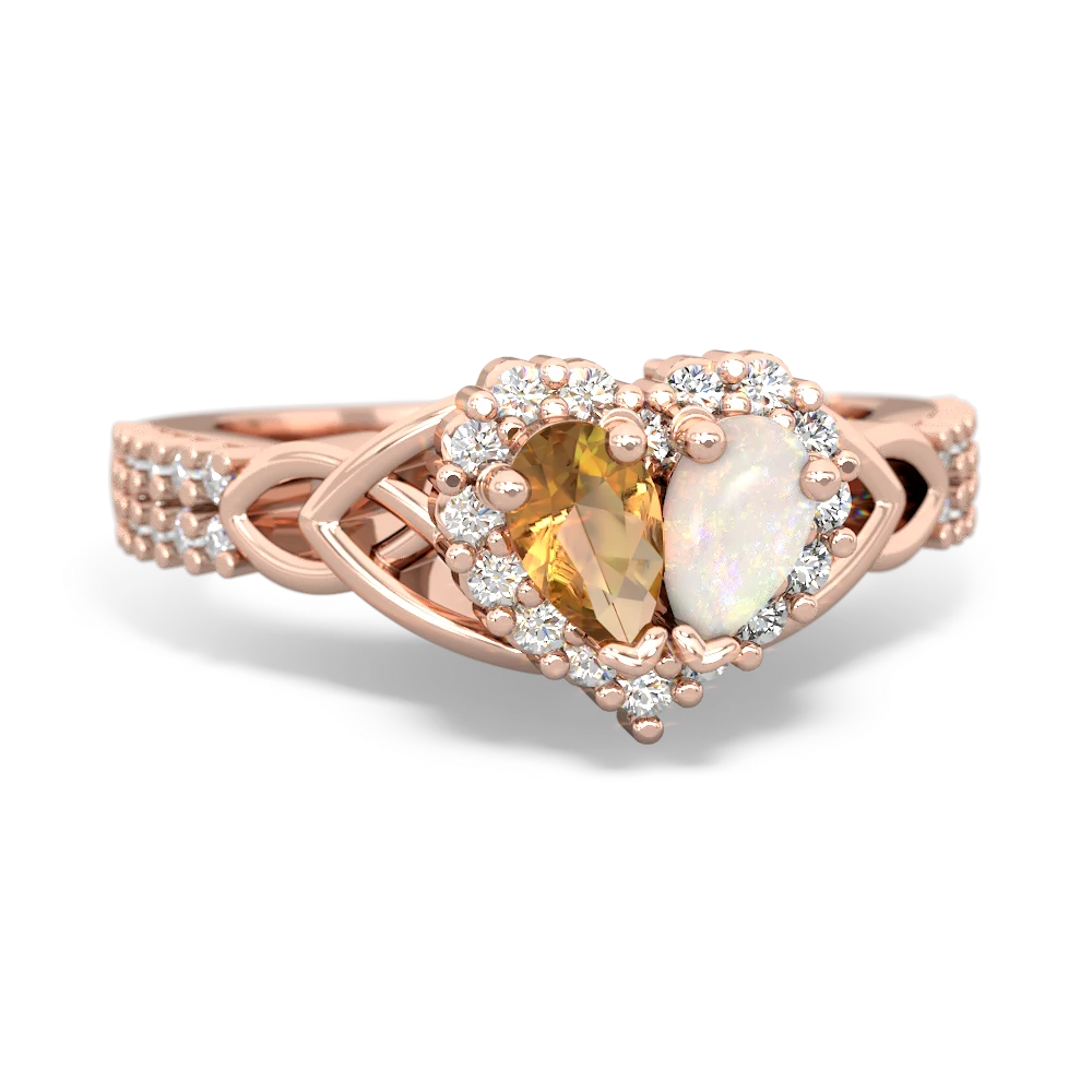 Citrine Celtic Knot Two Hearts As One 14K Rose Gold ring R2644HRT