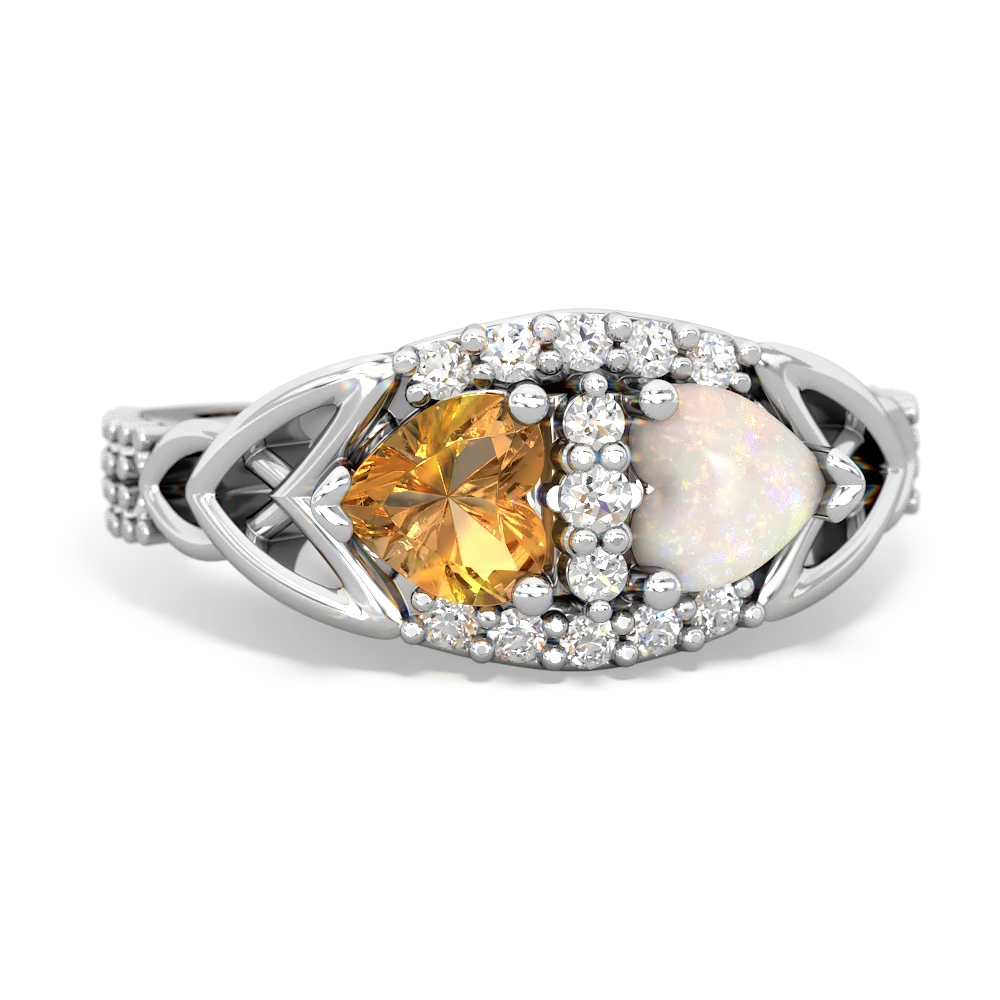 Citrine Sparkling Celtic Knot 14K White Gold ring R2645