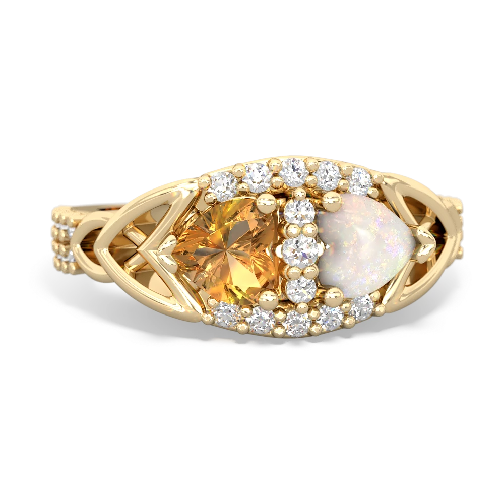 Citrine Sparkling Celtic Knot 14K Yellow Gold ring R2645