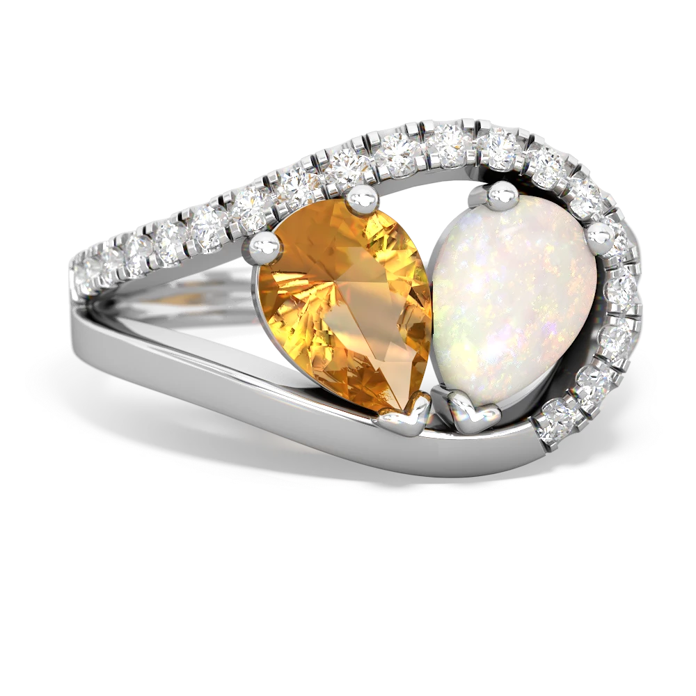 Citrine Nestled Heart Keepsake 14K White Gold ring R5650