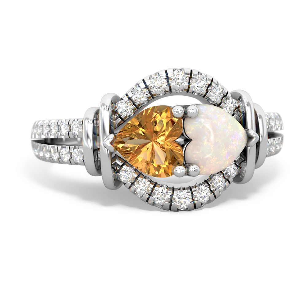 Citrine Art-Deco Keepsake 14K White Gold ring R5630