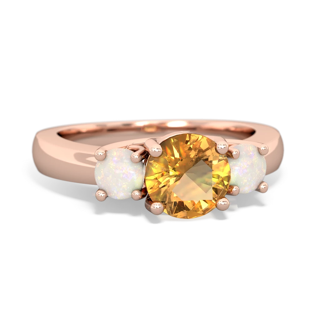 Citrine Three Stone Round Trellis 14K Rose Gold ring R4018