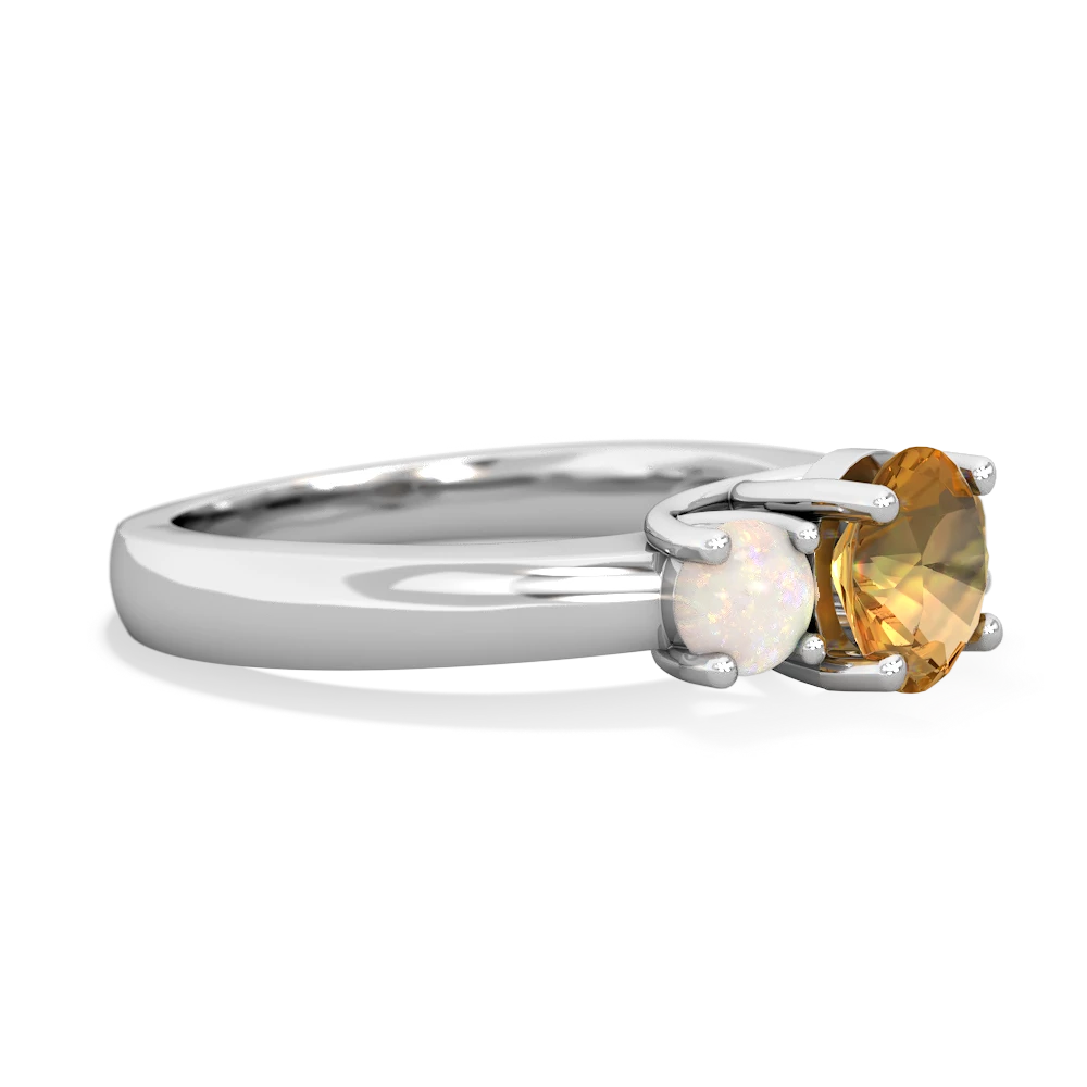 Citrine Three Stone Round Trellis 14K White Gold ring R4018