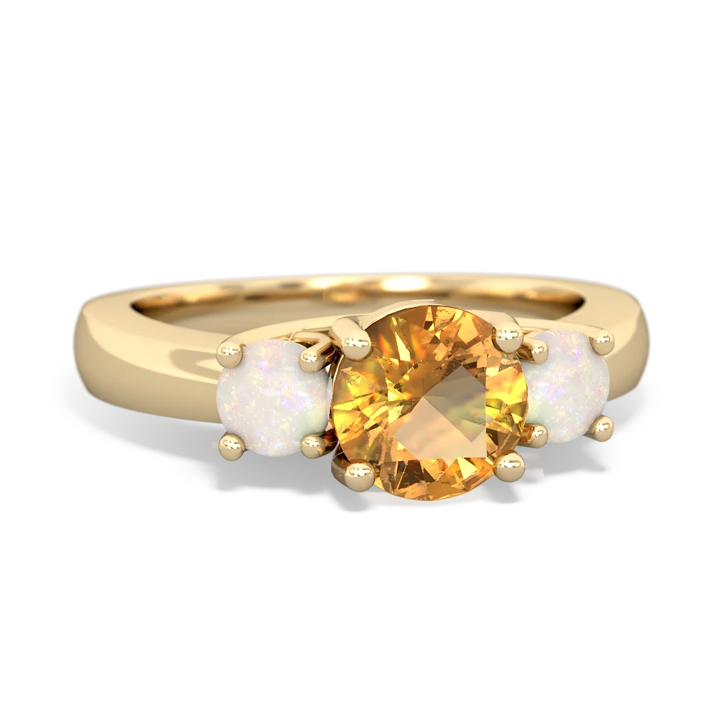 Citrine Three Stone Round Trellis 14K Yellow Gold ring R4018