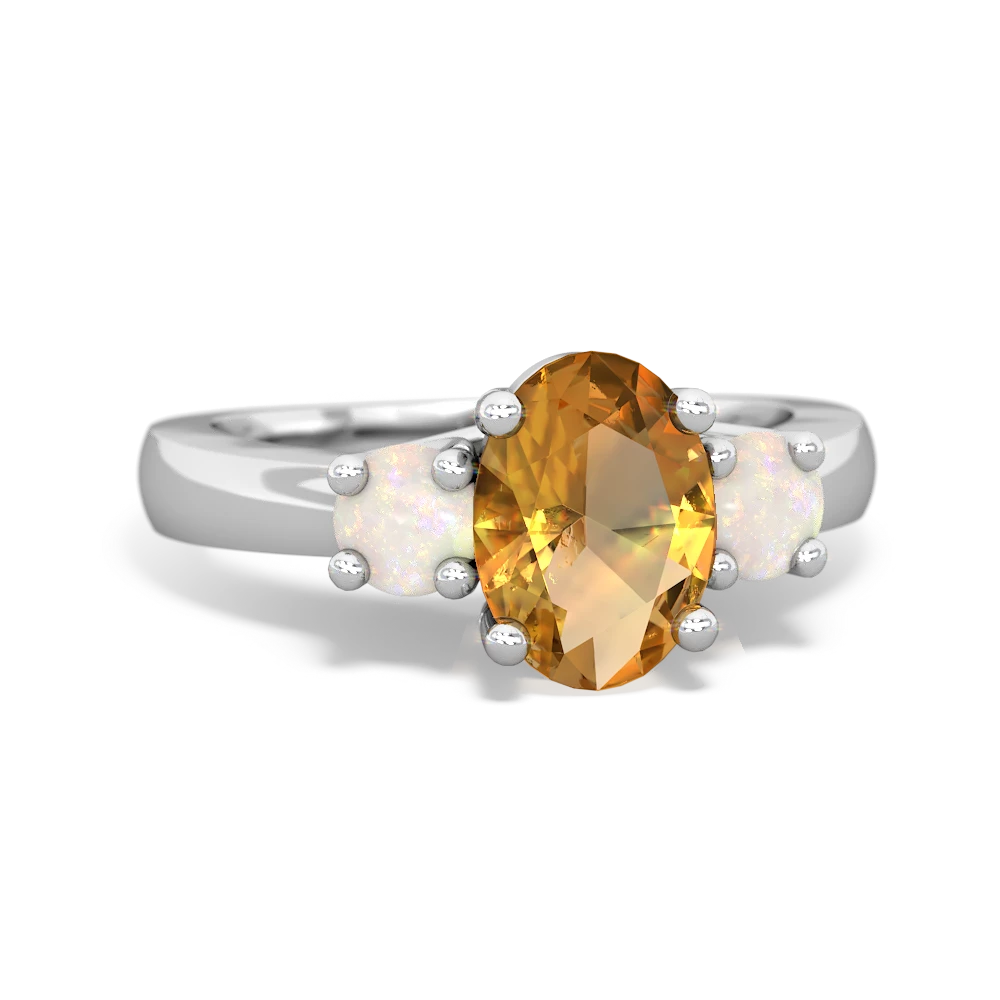 Citrine Three Stone Oval Trellis 14K White Gold ring R4024