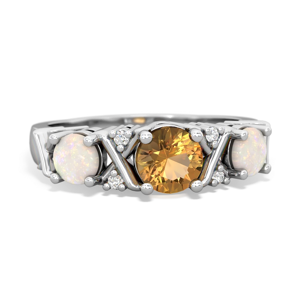 Citrine Hugs And Kisses 14K White Gold ring R5016