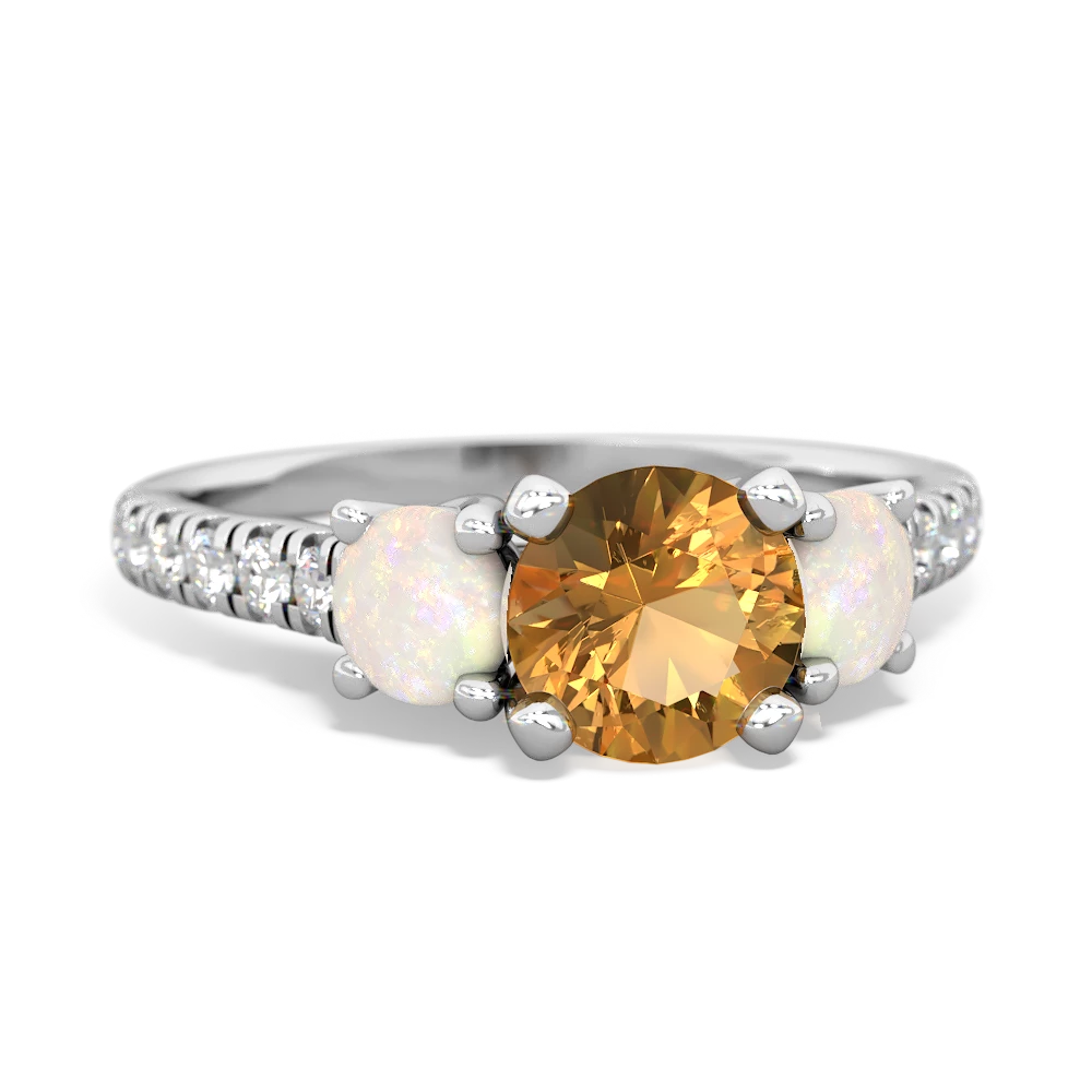 Citrine Pave Trellis 14K White Gold ring R5500