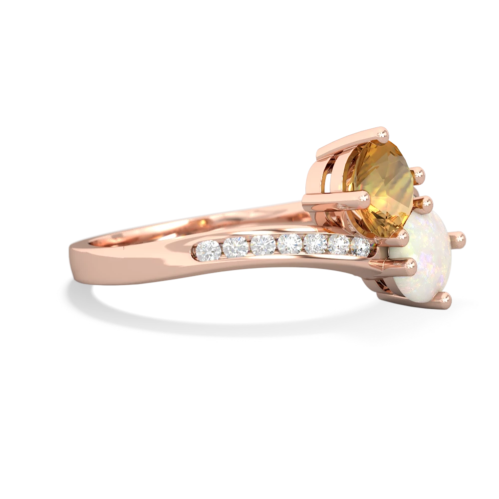 Citrine Channel Set Two Stone 14K Rose Gold ring R5303