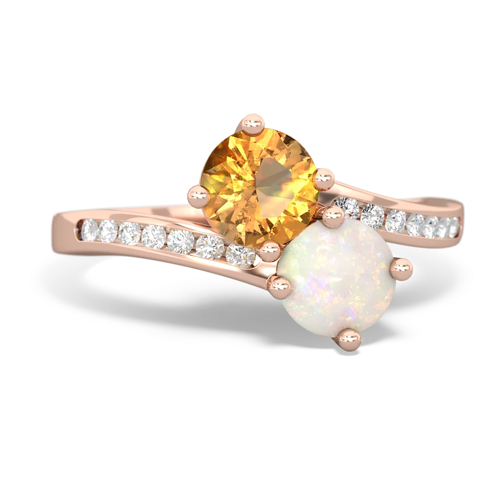 Citrine Channel Set Two Stone 14K Rose Gold ring R5303