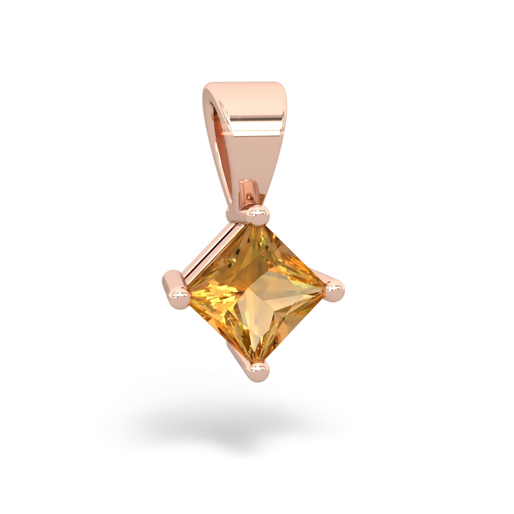 Citrine 5Mm Princess Solitaire 14K Rose Gold pendant P1789