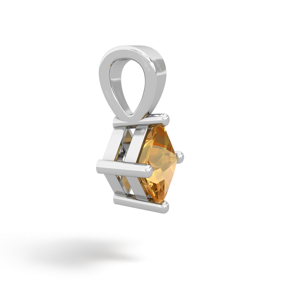 Citrine 5Mm Princess Solitaire 14K White Gold pendant P1789