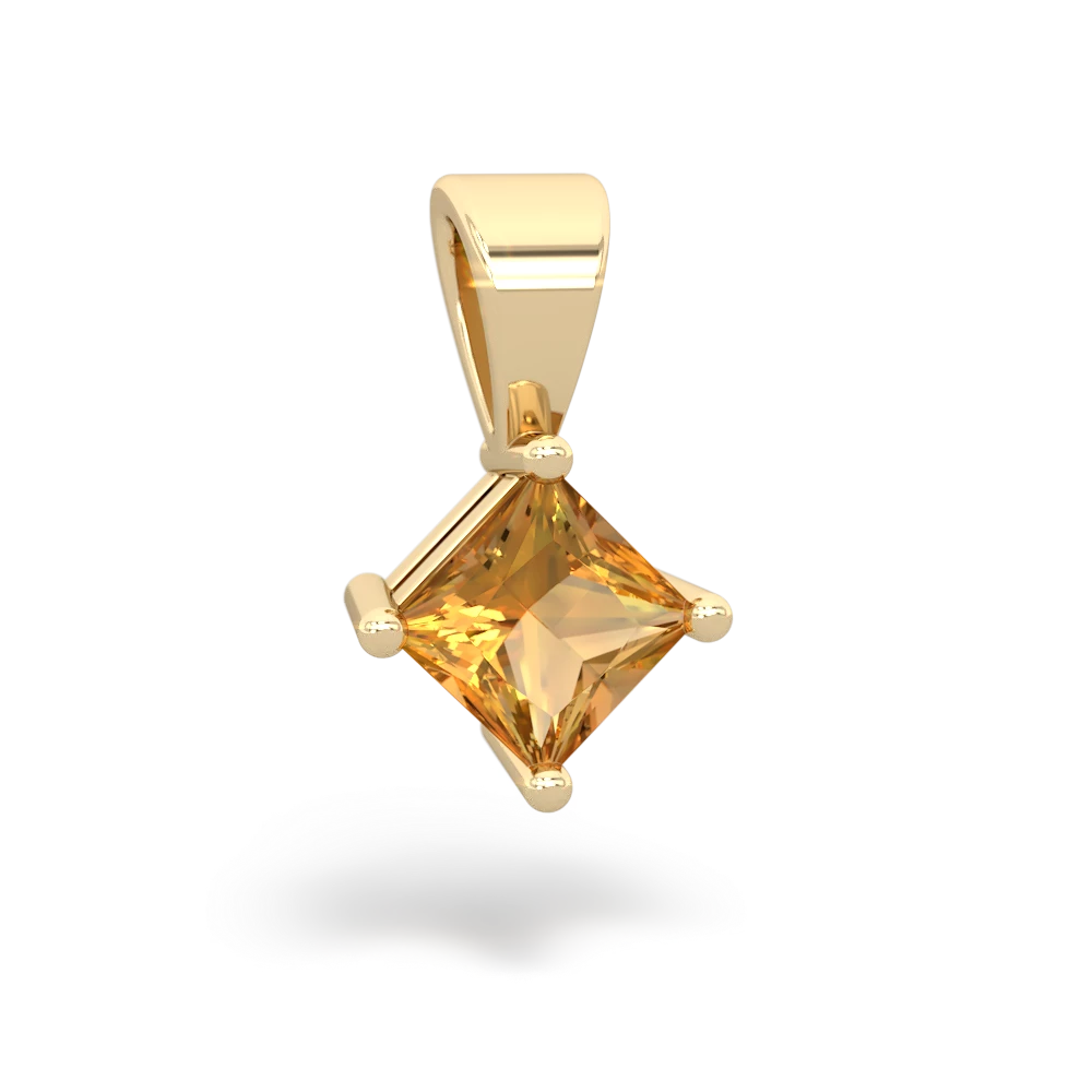 Citrine 5Mm Princess Solitaire 14K Yellow Gold pendant P1789