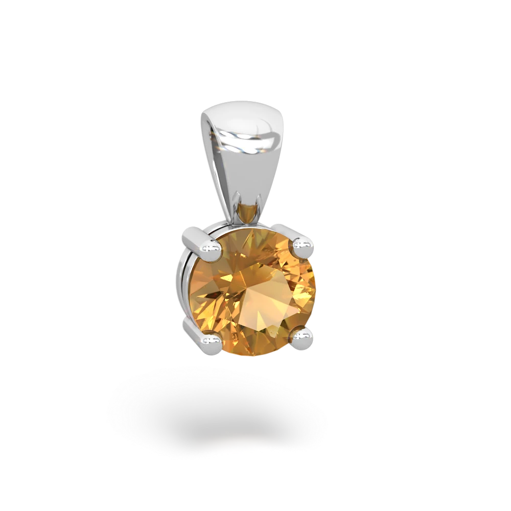 Citrine 6Mm Round Solitaire 14K White Gold pendant P1786