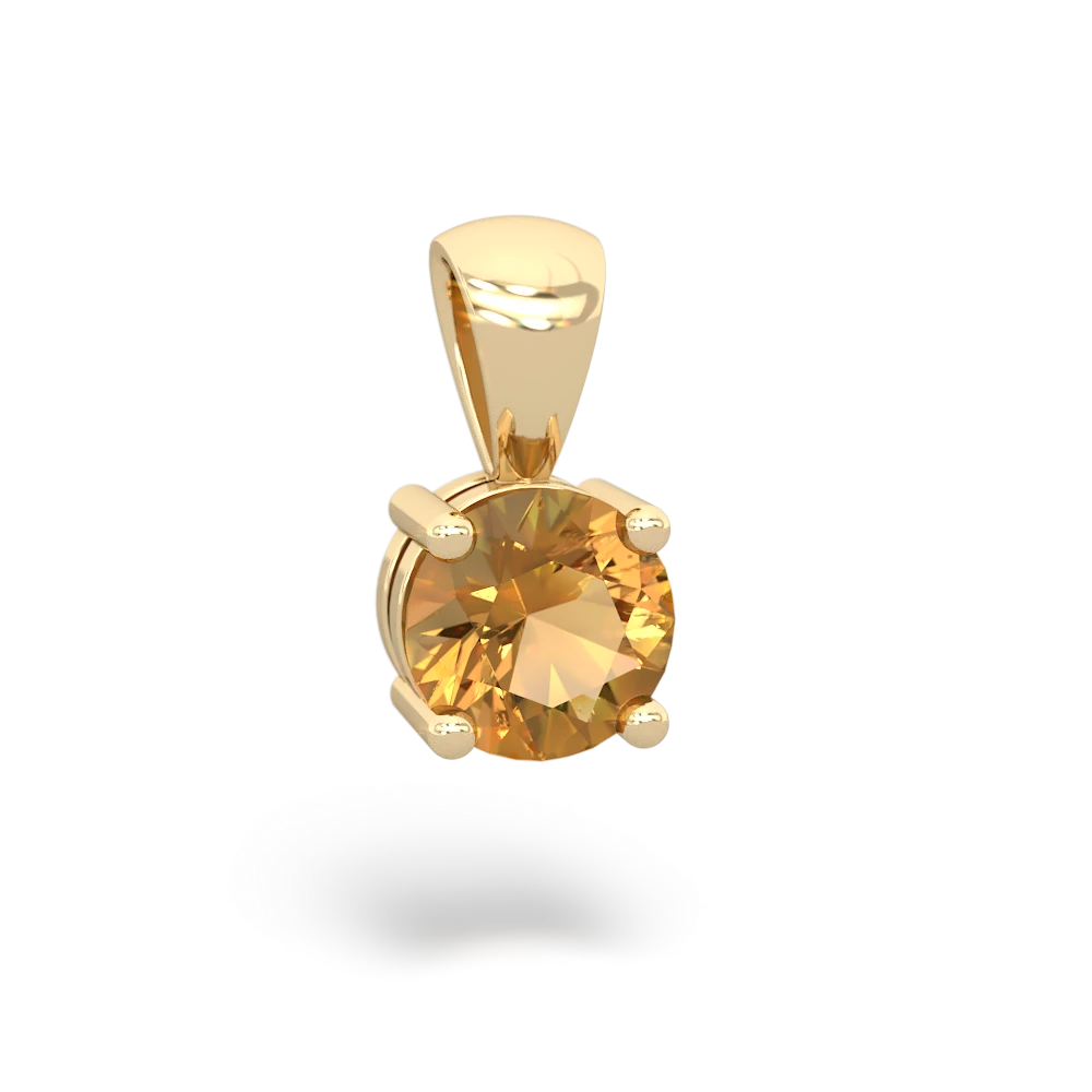 Citrine 6Mm Round Solitaire 14K Yellow Gold pendant P1786