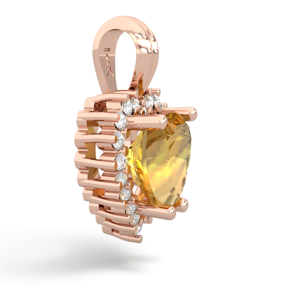 Citrine Sparkling Halo Heart 14K Rose Gold pendant P0391