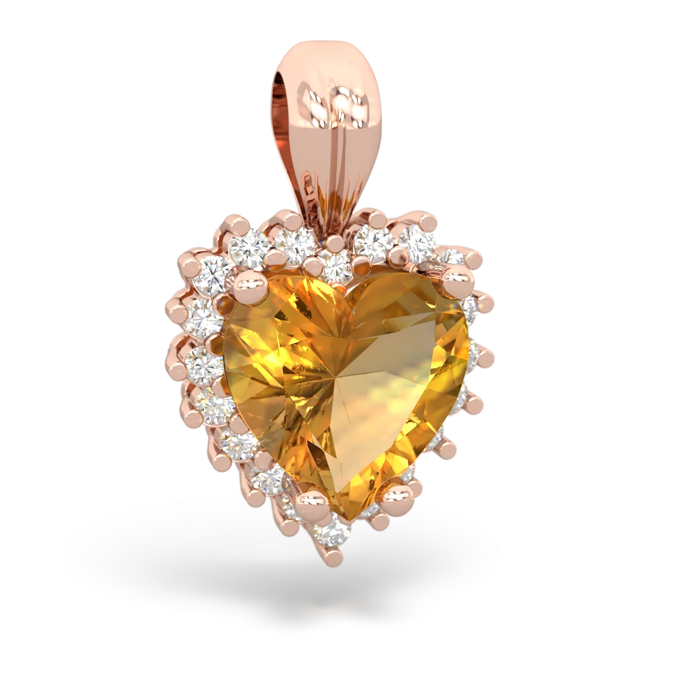 Citrine Sparkling Halo Heart 14K Rose Gold pendant P0391