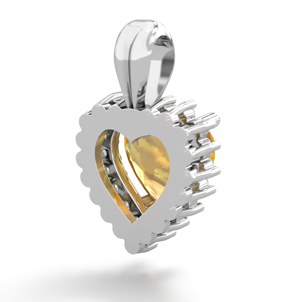 Citrine Sparkling Halo Heart 14K White Gold pendant P0391