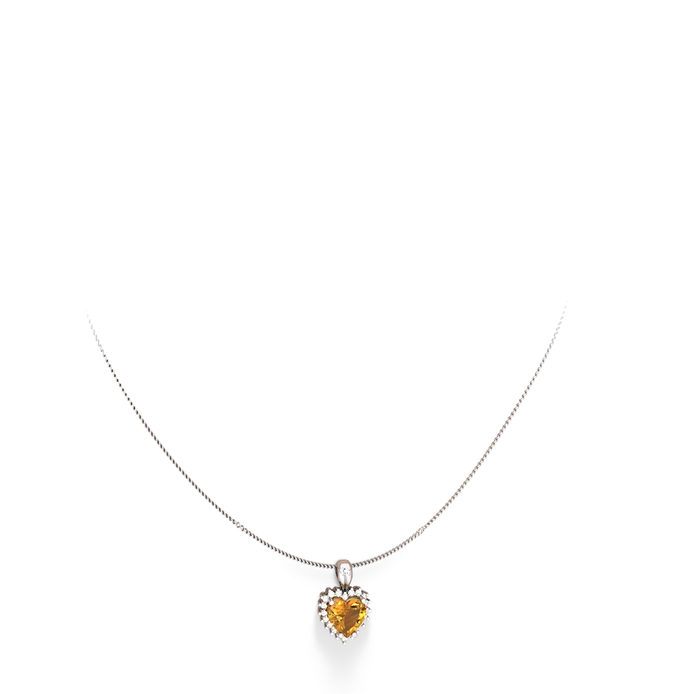 Citrine Sparkling Halo Heart 14K White Gold pendant P0391