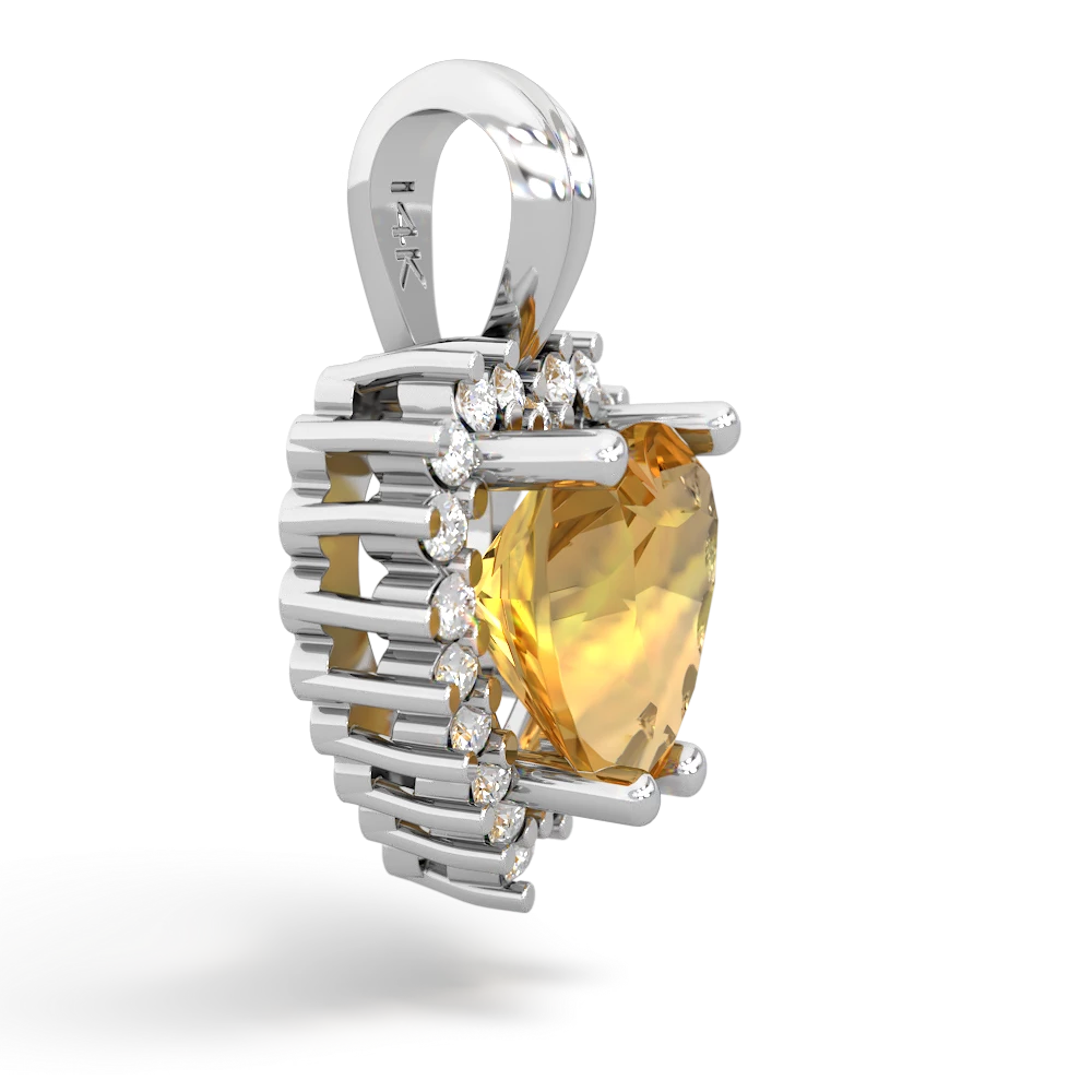 Citrine Sparkling Halo Heart 14K White Gold pendant P0391