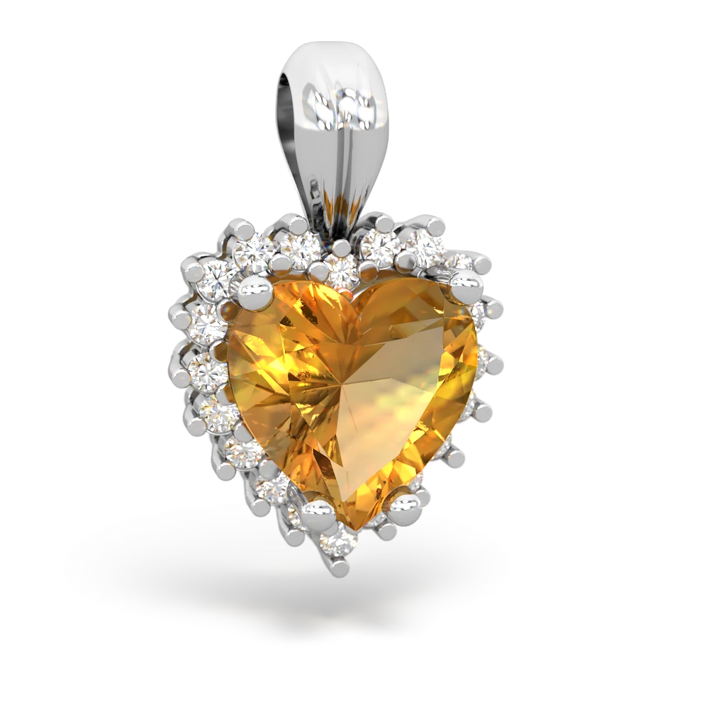 Citrine Sparkling Halo Heart 14K White Gold pendant P0391