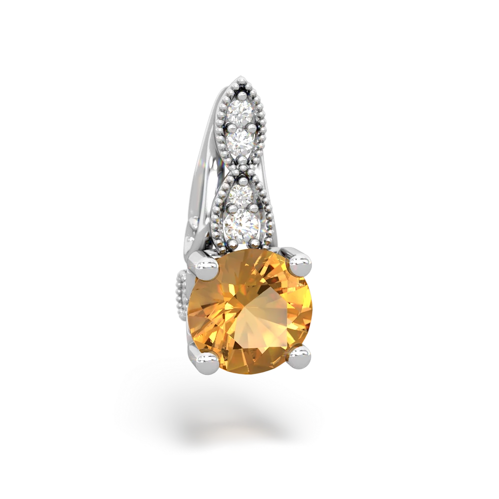 Citrine Antique Elegance 14K White Gold pendant P3100