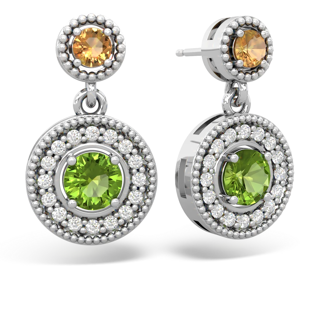 Citrine Halo Dangle 14K White Gold earrings E5319