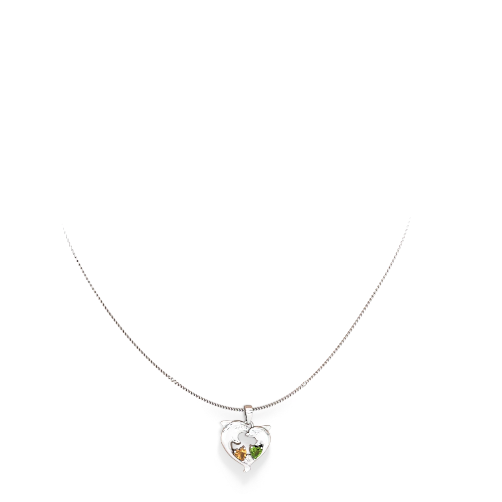 Citrine Dolphin Heart 14K White Gold pendant P5820