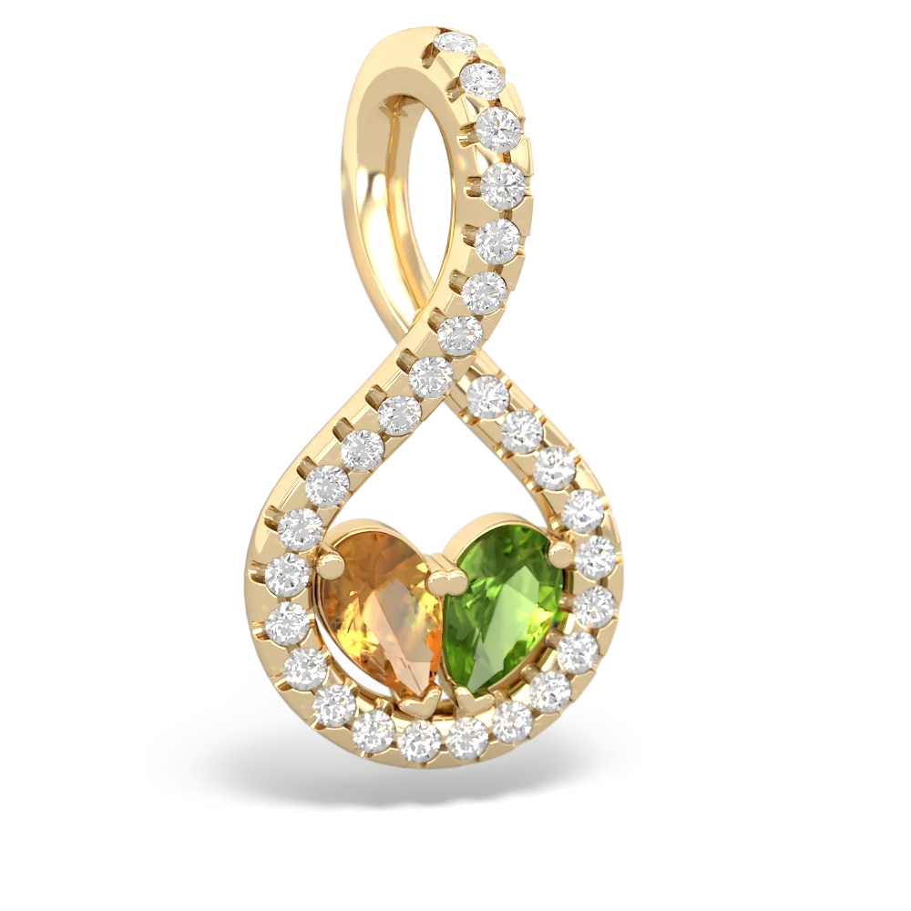 Citrine Pave Twist 'One Heart' 14K Yellow Gold pendant P5360