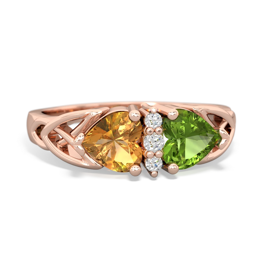 Citrine Celtic Knot Double Heart 14K Rose Gold ring R5040