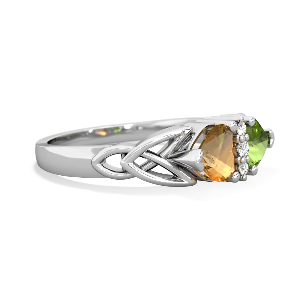 Citrine Celtic Knot Double Heart 14K White Gold ring R5040