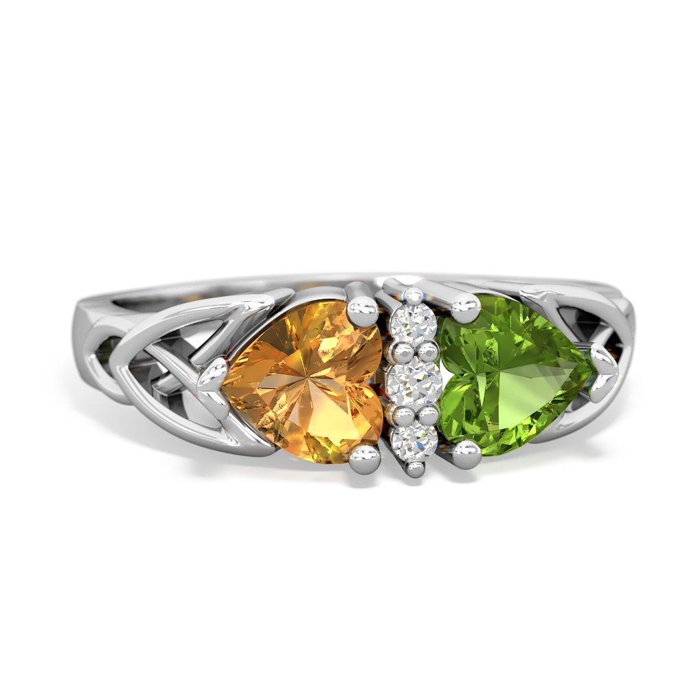 Citrine Celtic Knot Double Heart 14K White Gold ring R5040