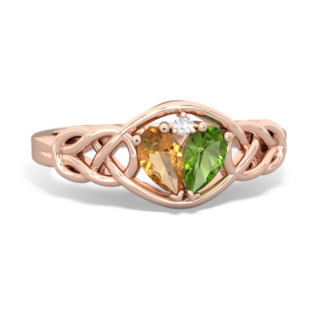 Citrine Celtic Love Knot 14K Rose Gold ring R5420