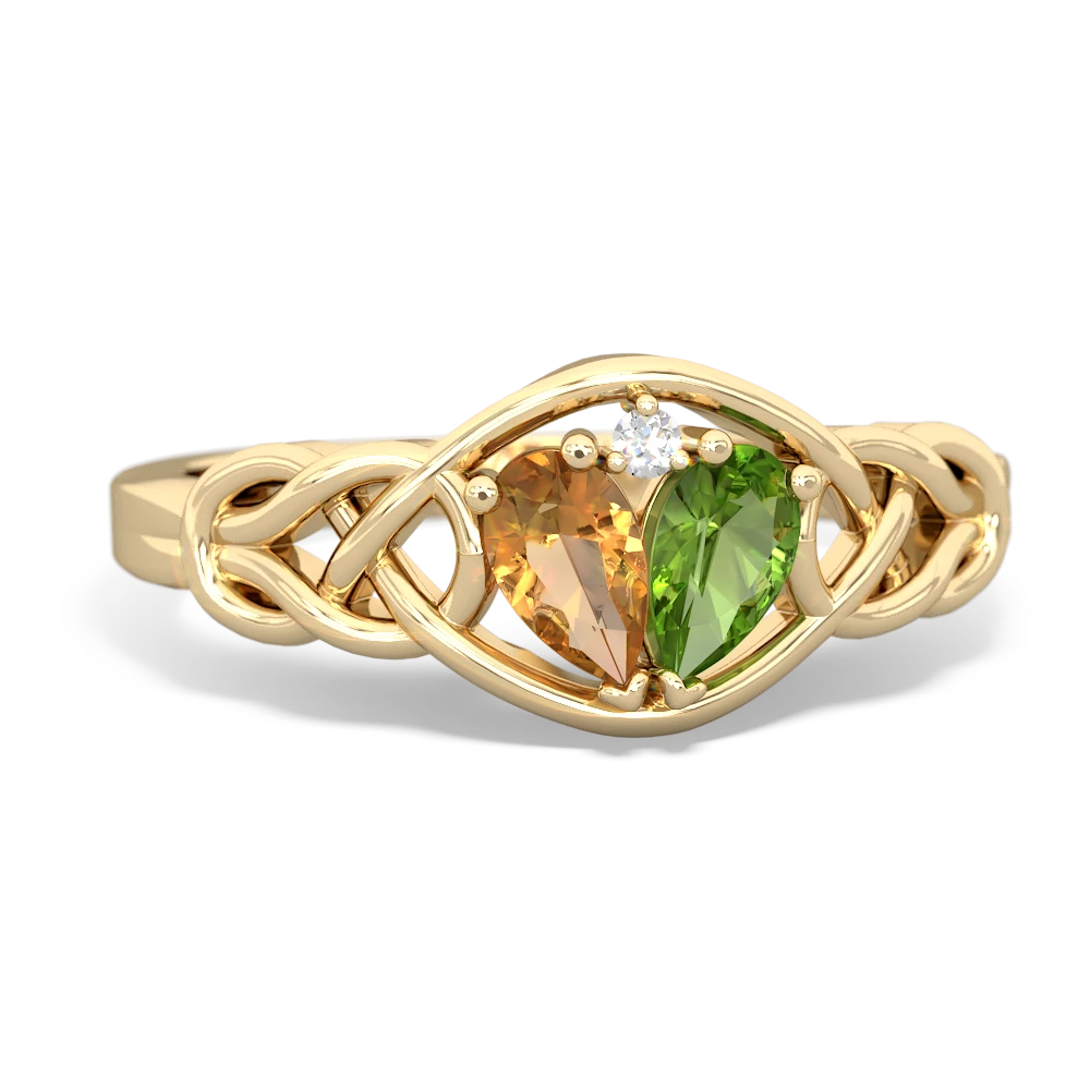 Citrine Celtic Love Knot 14K Yellow Gold ring R5420