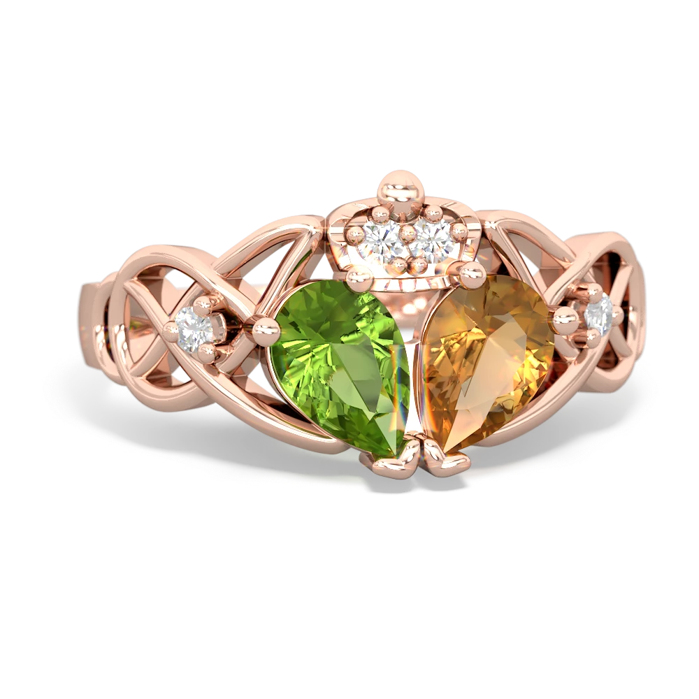 Citrine 'One Heart' Celtic Knot Claddagh 14K Rose Gold ring R5322