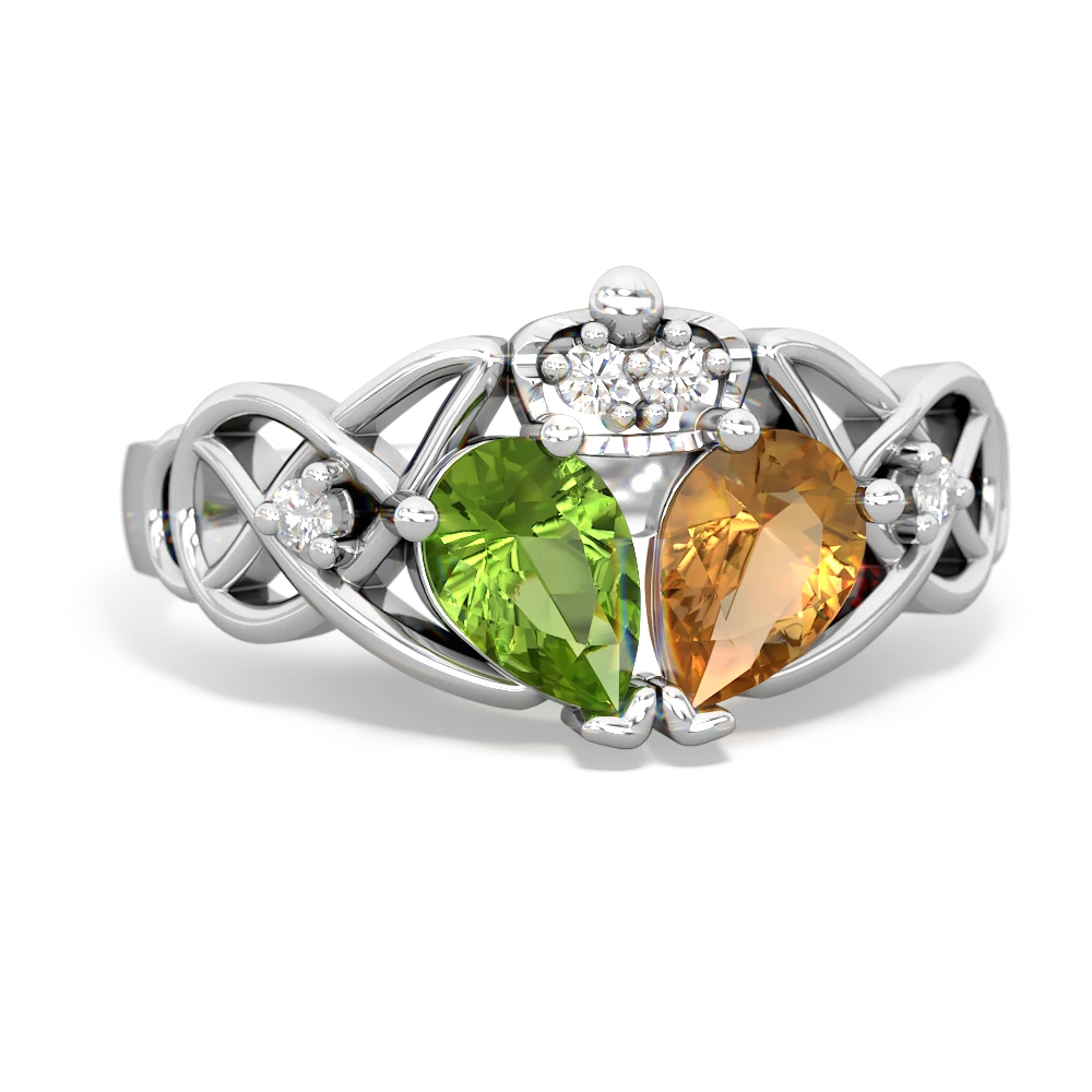 Citrine 'One Heart' Celtic Knot Claddagh 14K White Gold ring R5322