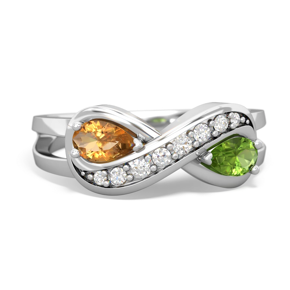 Citrine Diamond Infinity 14K White Gold ring R5390