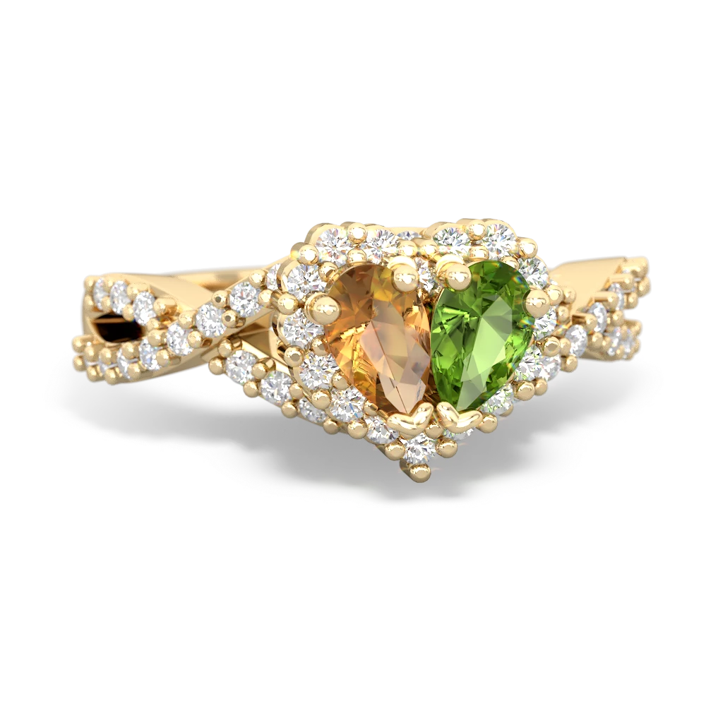 Citrine Diamond Twist 'One Heart' 14K Yellow Gold ring R2640HRT