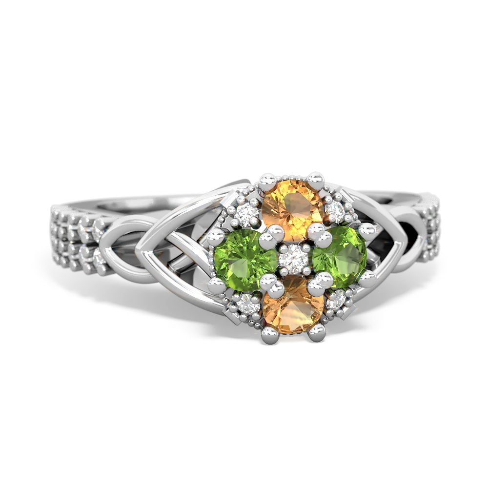 Citrine Celtic Knot Cluster Engagement 14K White Gold ring R26443RD