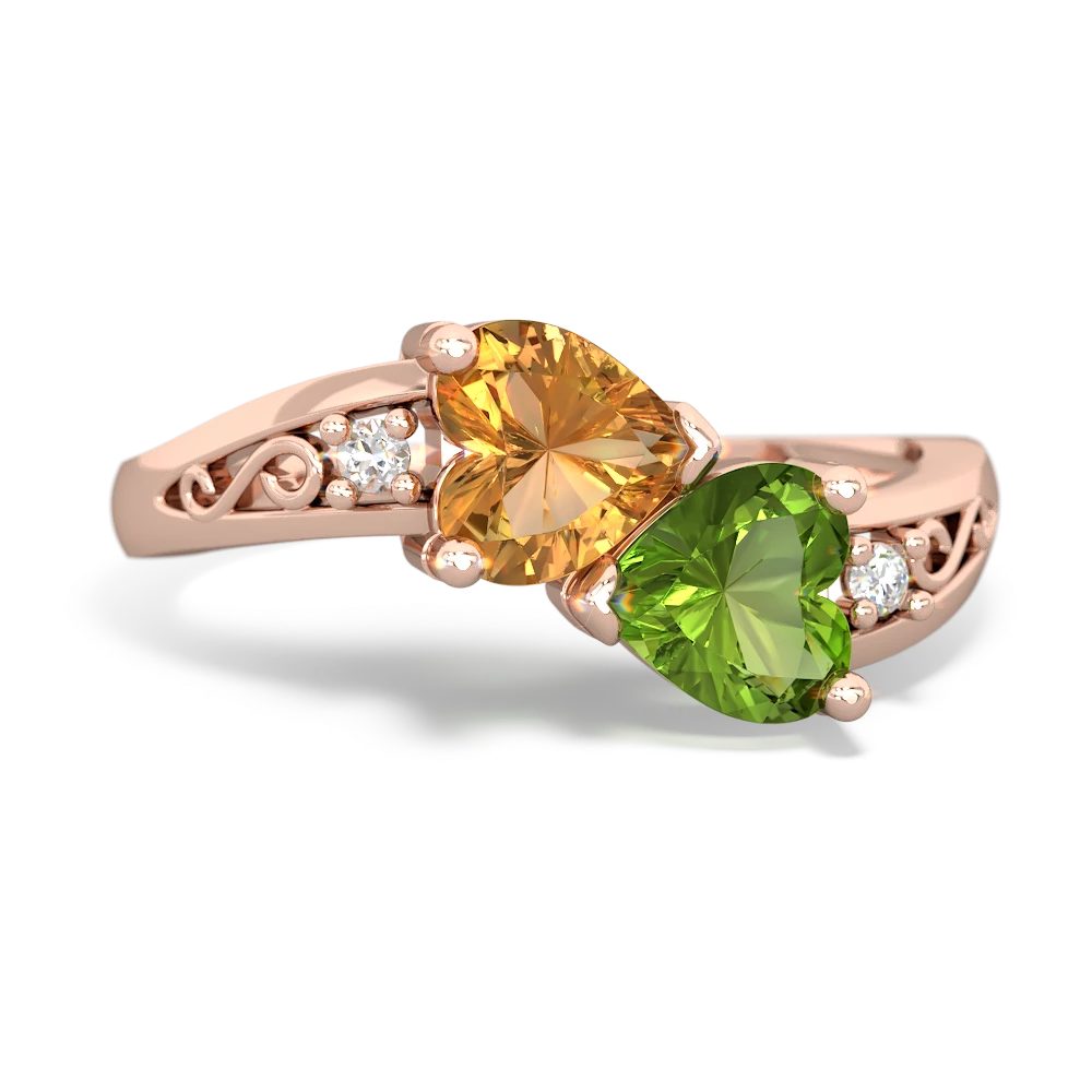 Citrine Snuggling Hearts 14K Rose Gold ring R2178