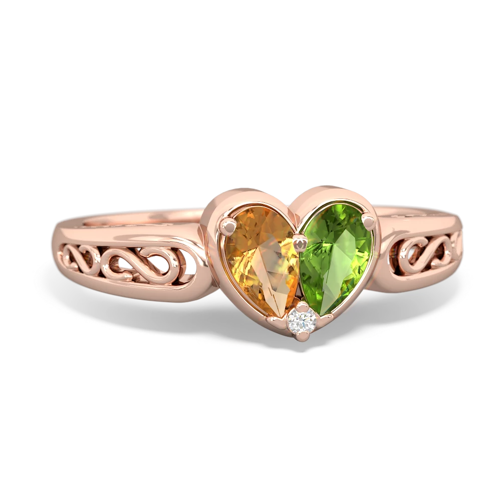 Citrine Filligree 'One Heart' 14K Rose Gold ring R5070