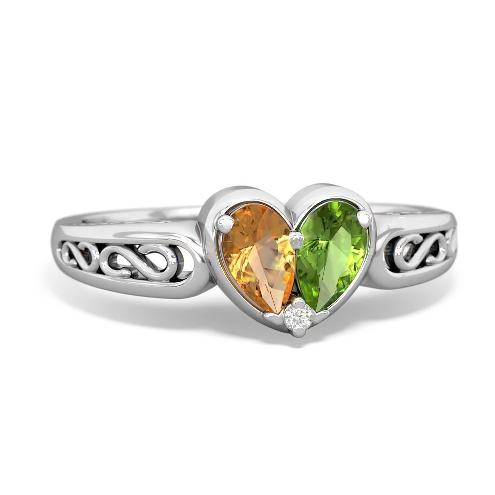 Citrine Filligree 'One Heart' 14K White Gold ring R5070