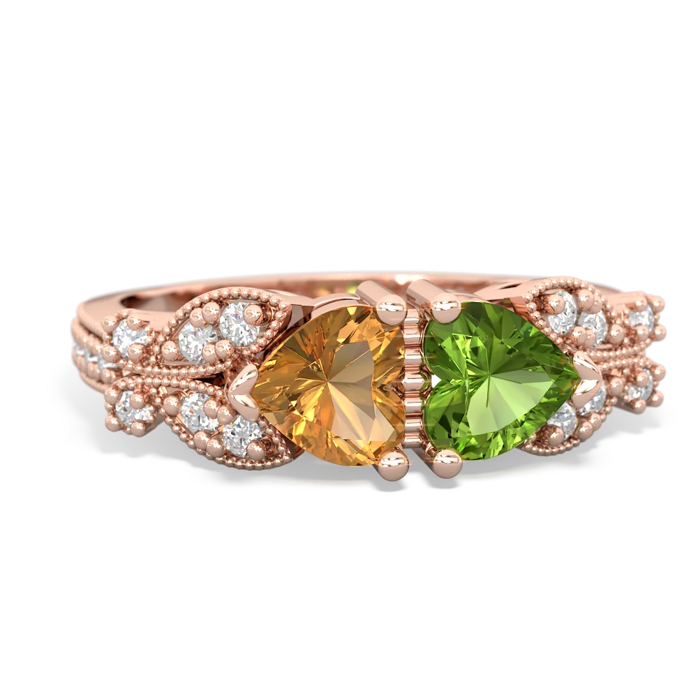 Citrine Diamond Butterflies 14K Rose Gold ring R5601