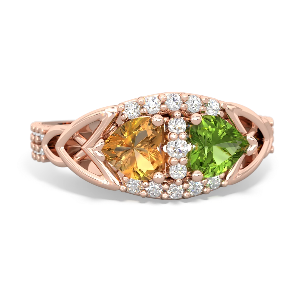 Citrine Sparkling Celtic Knot 14K Rose Gold ring R2645